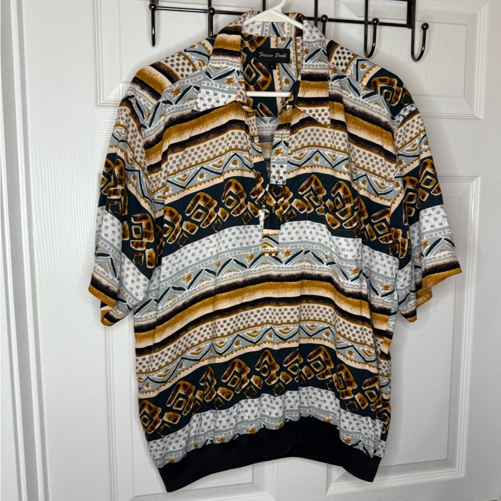 Vintage Franco Ponti Patterned Polo Shirt with Geometric Design